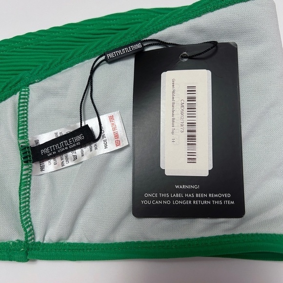 🌸 Pretty Little Thing Ribbed Green Bandeau Bikini Top Swim Top Cropped - Picture 7 of 9